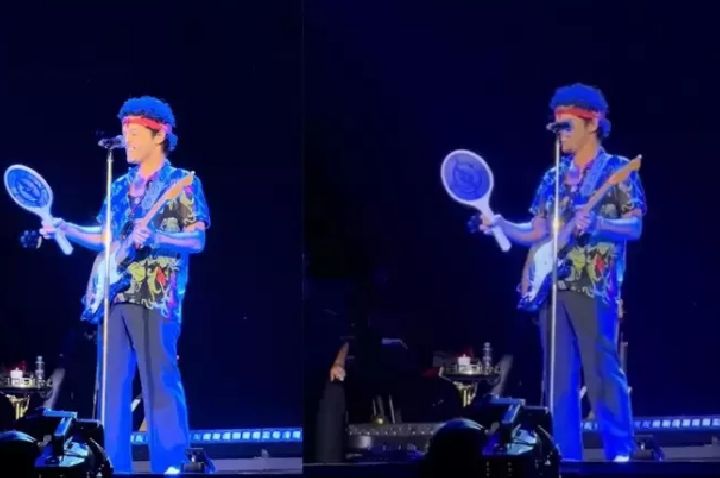 Após quase engolir mosquito, Bruno Mars usa raquete elétrica para evitar insetos em show no Brasil