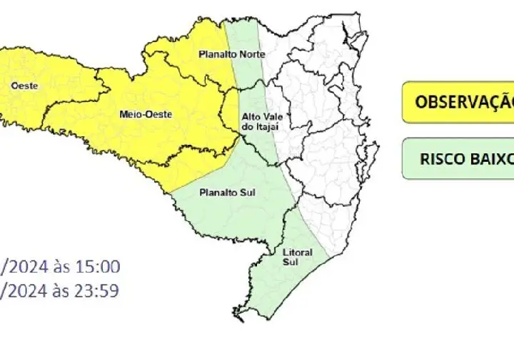 Chuva volumosa e temporais estão previstos para o Oeste, alerta Defesa Civil