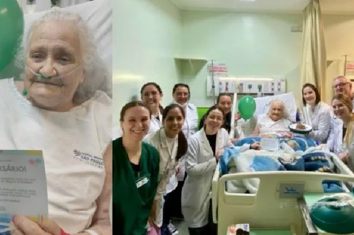 Idosa ganha festa de aniversário no leito de hospital em SC