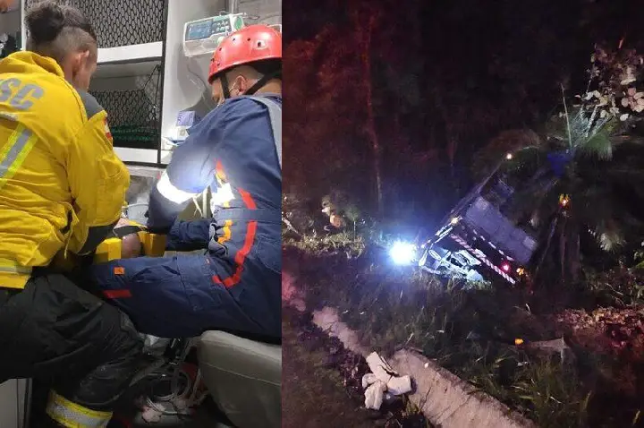 Morre motorista de caminhão que caiu em ribanceira, na BR-282, na Grande Florianópolis