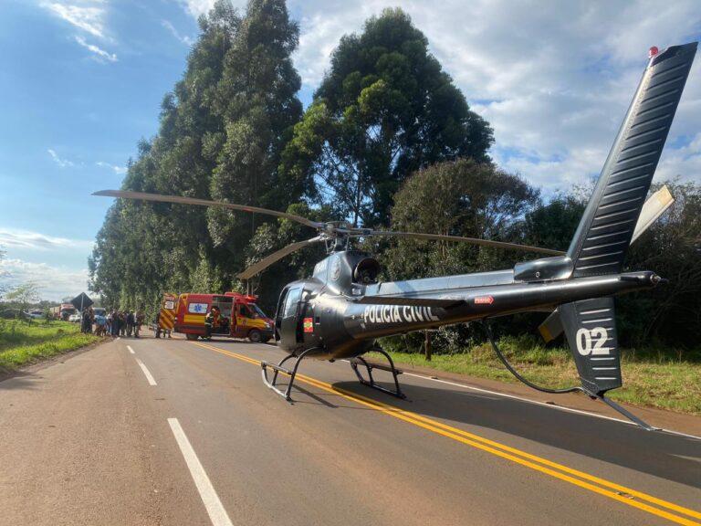 Adolescente de 14 anos é socorrido de helicóptero após parar embaixo de caminhão