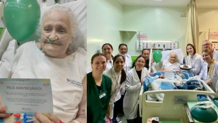 Idosa ganha festa de aniversário no leito de hospital em SC