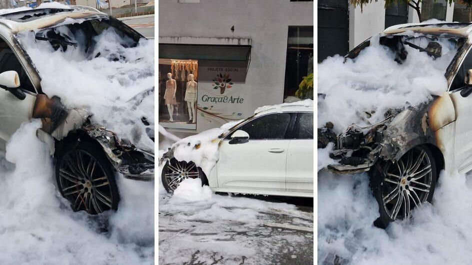 Porsche de meio milhão de reais é destruído pelo fogo em Balneário Camboriú