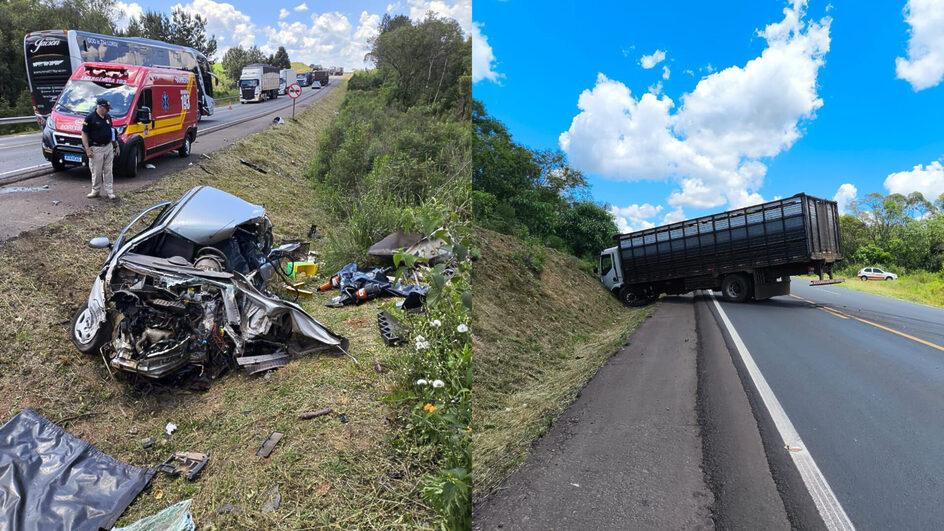 Homem tenta ultrapassagem, mas morre ao colidir de frente com caminhão na BR-282 em SC