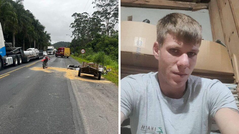 Jovem morto na BR-470 após carretinha se soltar de carro e atingir moto estava indo trabalhar