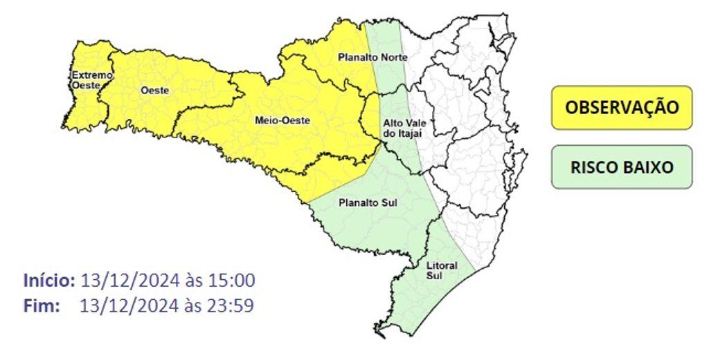 Chuva volumosa e temporais estão previstos para o Oeste, alerta Defesa Civil