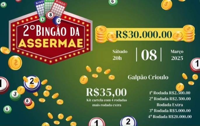 Participe do 2º Bingão da ASSERMAE no Dia 8 de Março.